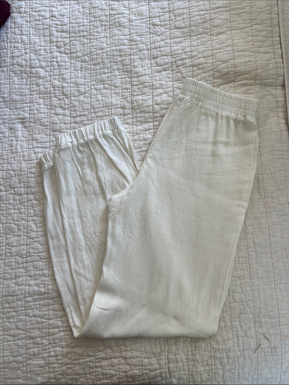 White Elastic Waist Linen-Blend joggers